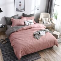 Doppelbettbezug - Mikrofaser-Bettwäscheset mit einfarbigem Muster und Tagesdecke, 2 Kissenbezüge und 1 Bettlaken (220x240cm, rosa)