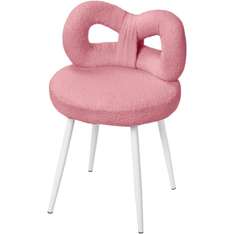Tabouret, chaise de chambre, chaise de salon, 37 x 37 x 67 cm, tissu imitation laine doux et confortable (rose).