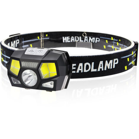 Lampe Frontale LED, 5 modes d'éclairage Lampe frontale d'extérieur à détecteur de mouvement alimentée par batterie et rechargeable par USB (1/5)