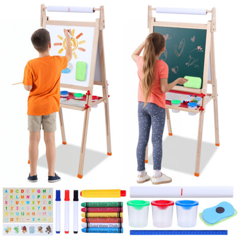 Wilitto - Chevalet Enfant - Table à dessin double face (une face noire, une face blanche), hauteur réglable, avec plateau rouge et pinces, 48 ​​cm de long x 46 cm de large x 110 cm de haut (1/5)