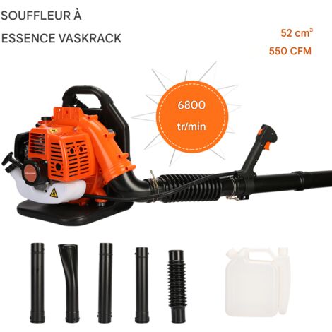 WILITTO Souffleur de Feuilles Thermique à Dos 52cm³ - Moteur 2 Temps 1,25kW, Débit d'Air 550 CFM, Harnais Ergonomique, Multifonction pour Nettoyage de Feuilles, Neige et Chantier, Orange
