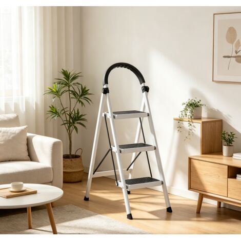 WILITTO  Marchepied Pliable 3 Marches en Fer - Charge 150kg, Antidérapant, avec Poignée de Sécurité, pour la Maison, Structure Renforcée, Léger et Compact (1/5)