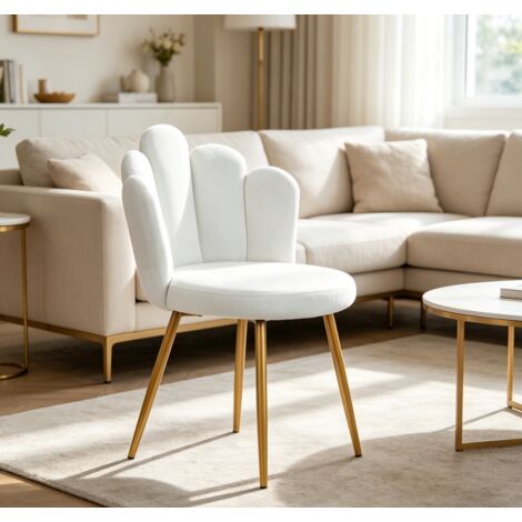 WILITTO Chaise Décorative Blanc Style Moderne - chaise de coiffeuse, Design Pétale, en Velours Doux,50×50×80 cm, pour Salle à Manger et Bureau (1/5)