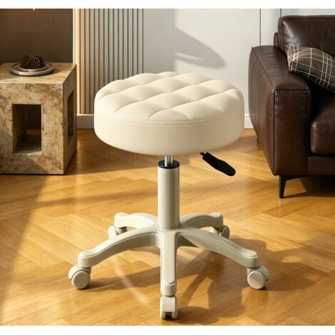 WILITTO Tabouret de Bureau Tournant et Réglable en Hauteur - Simili Cuir Blanc, 360°, avec Roues,Hauteur Ajustable, Rembourrage Éponge, Facile à Nettoyer (1/5)