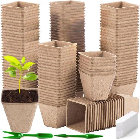 cm Anzuchttöpfe, 100 Stück, inklusive Etiketten und Werkzeug, torffrei, kein Umpflanzen erforderlich, für Gewächshaus, Garten, Gemüsebeet und Blumensetzlinge
