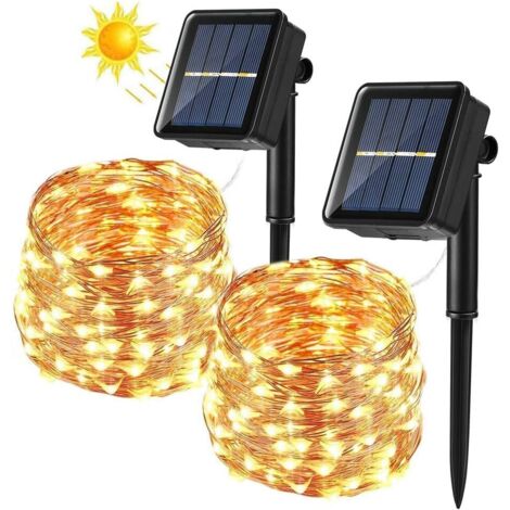 [2er-Pack] Solar-Lichterkette, 12 m, 100 LEDs, Solar-Lichterkette für den Außenbereich, 8 Modi, wasserdichte Kupferdraht-Dekoration für Garten, Terrasse, Hof, Schlafzimmer, Hochzeit, Party, Weihnachte (1/5)