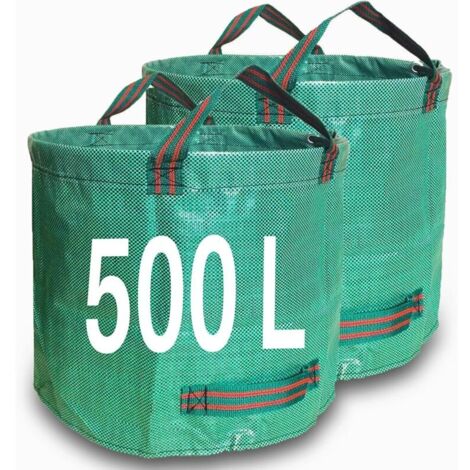 2-teiliges Set robuster Gartensäcke – 500 l – Wiederverwendbar mit Griffen – Ideal zum Sammeln von Abfall, Laub und Gras (1/4)