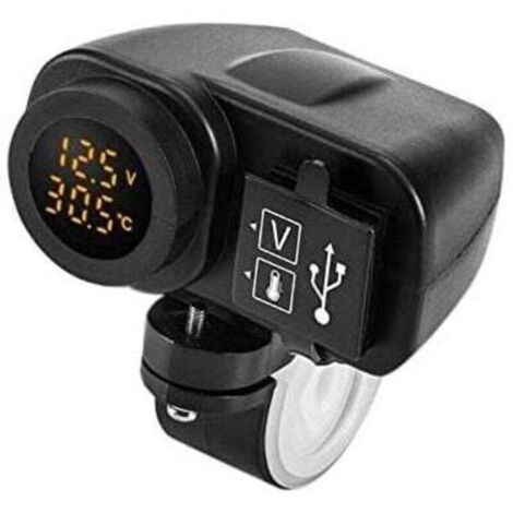 12V und 5V USB-Ladegerät für Motorräder, 2,1A und 12V mit LED-Anzeige, Voltmeter und Thermometer. (1/4)