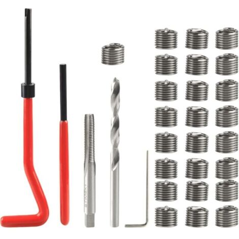 30-teiliges Gewindereparaturset, M6 Gewindeeinsetzwerkzeug, Reparaturset für beschädigte metrische Gewinde, Kombinationsgewindeeinsätze, HSS-Spiralbohrer und Gewindebohrer. (1/4)