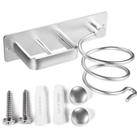 Haartrocknerhalter mit Glätteisenablage und Kabelorganizer, wandmontiertes Haartrocknerregal aus Aluminium zur Aufbewahrung von Haartrocknern, für Hotelzimmer und Badezimmer, silberfarben (1/4)