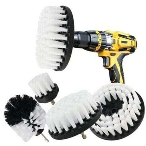 5-teiliges Bohrmaschinen-Reinigungsset, Bohrmaschinenbürsten zur Reinigung von Auto, Fliesen, Teppich, Badewanne, Küche und Toilette, Weiß.