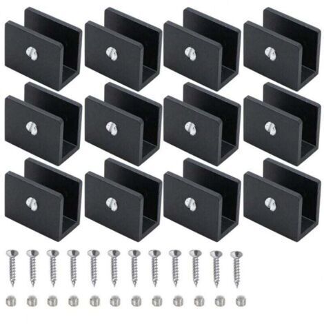 12 Glasklemmen für Geländer, verstellbare Glashalterung, verstellbare Aluminium-Glashalterung, U-förmige Metallhalterung, Glasklemmen mit einem Loch, für Badezimmer, Toilette, Flur