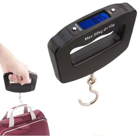 Mini-Gepäckwaage, Digitalwaage, Steelyard-Waage mit 110 lb / 50 kg Tragkraft, mit Angelhaken, Tara-Funktion, hintergrundbeleuchtetem LCD-Display für den Einsatz zu Hause und in der Landwirtschaft. (1/4)