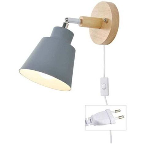 Wandlampe in Grau mit Steckdose und Schalter, modernes Design für Schlafzimmer und Wohnzimmer Vintage- und Retro-Wandspots Leselampe für den Nachttisch 350-Grad-Drehfunktion