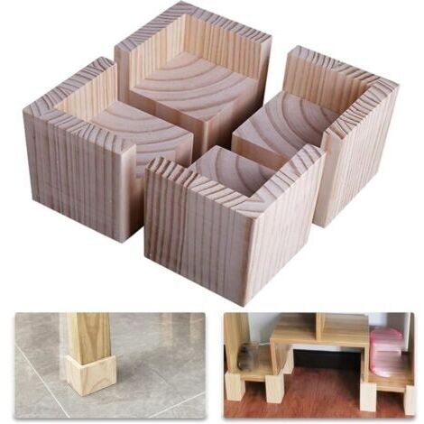 Set aus 4 hölzernen Möbelfüßen, Bett- und Schreibtischfüßen zum Anheben von Möbeln, Erhöhungen für Tisch und Bett (Größe: 5 x 5 x 5 cm). (1/4)
