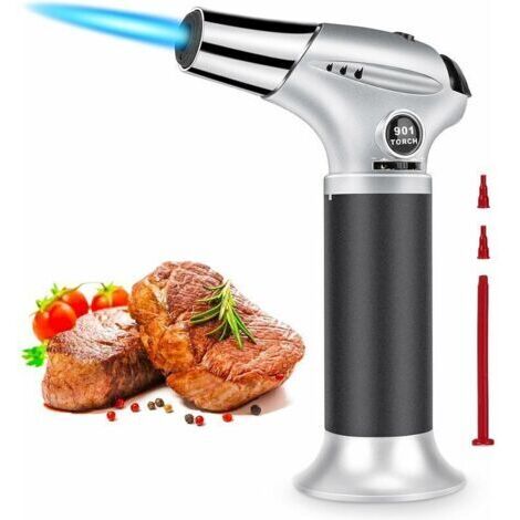 Küchenbrenner, wiederaufladbar und mit einstellbarem Sicherheitsbrenner für Crème brûlée, Braten, Kochen, Löten Butangas nicht enthalten. (1/4)