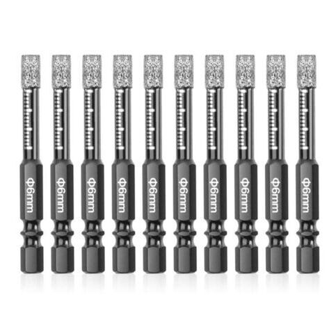 10 Stück 6-mm-Diamantbohrer für Keramik, Fliesen, Glas, Marmor, Ziegel und Stein (1/4)