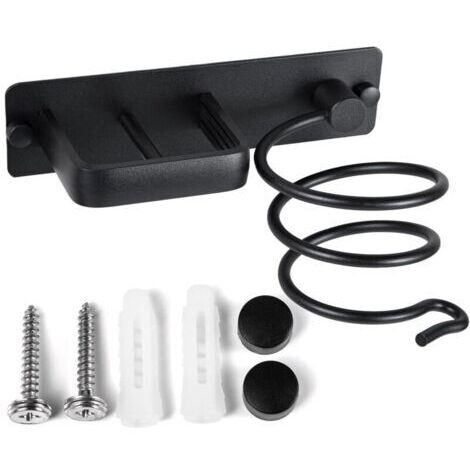 Wandmontierter Haartrocknerhalter aus Aluminium mit Kabelaufwicklung, Glätteisen, Haarbürsten – Organizer für Hotel, Schlafzimmer, Badezimmer und Friseursalons, Schwarz (1/4)