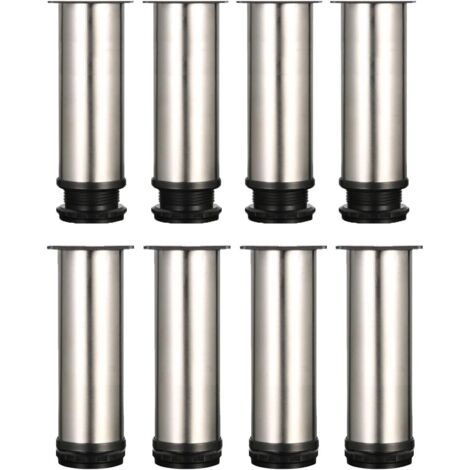 Set aus 8 verstellbaren Möbelfüßen, 15 cm Metall, geeignet für Tische, Betten und Sofas, Gesamthöhe verstellbar von 150 mm bis 165 mm, aus gebürstetem Edelstahl. (1/5)