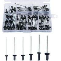 Rivet Noir, Satz mit 120 Nieten, Blindnieten, Aluminiumnieten, Popnieten, Set mit runden, offenen Nieten, Aluminiumnieten, Gleitkopfnieten für Metall