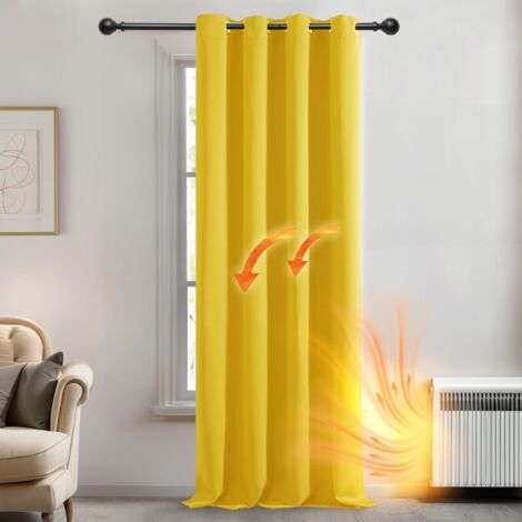 Deconovo Blickdichte Gardinen mit Ösen Verdunkelungsvorhänge Wohnzimmer Dicke Thermogardine Kälteschutz warm Hitzeschutz, 214x132 cm(HöhexBreite), Senfgelb, 1 Stück (1/5)