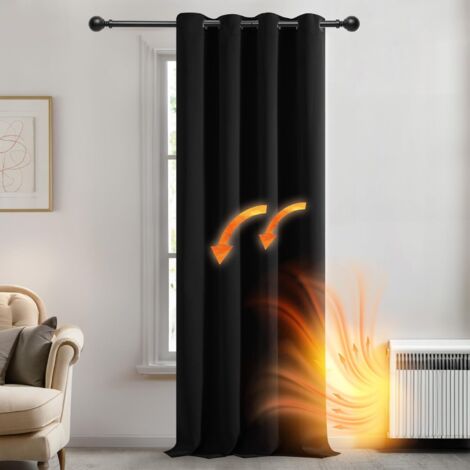 Deconovo Verdunkelungsvorhang mit Ösen Gardinen Schlafzimmer Ösenvorhang Blcikdich Dicke Thermogardine Kälteschutz warm Hitzeschutz, 214x132 cm(HöhexBreite), Schwarz, 1 Stück (1/5)