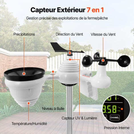 Station météo sans fil pour intérieur et extérieur avec plusieurs capteurs, thermomètre météo