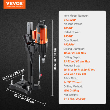 VEVOR Carotteuse à Diamant Puissante 3500W - Perceuse Diamant Avec Support 20-300mm Pour Béton Et Maçonnerie