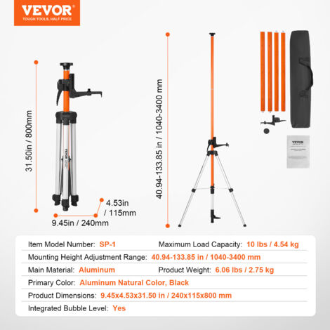 Fockety Trépied Laser Réglable En Aluminium – Nivellement Auto, Poignée Confort, Niveau à Bulle Intégré Et Plaque Rapide 1/4"-20