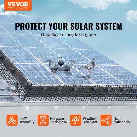 VEVOR Rouleau grille protection panneaux solaires, 20,3 cm x 30,5 m, anti-oiseaux. 50 attaches, maille 12,7 mm. - Gamm vert