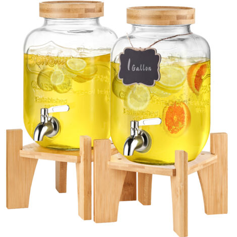 Distributeur Boissons Froides 7 L Royal Catering – Fontaine Jus & Limonade Avec Glaçons, Bois Clair & Inox