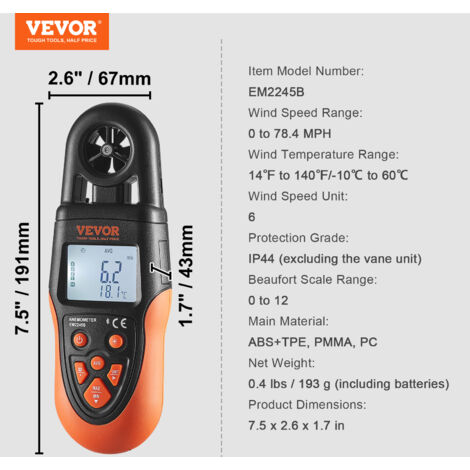 Anémomètre numérique de vitesse du vent de la jauge portable de la vitesse de l'air LCD display pour l'extérieur pour tester la vitesse de refroidissement éolien Anémomètre numérique de vitesse du vent de la jauge portable de la vitesse de l'air LCD display pour l'extérieur pour tester la vitesse de refroidissement éolien
