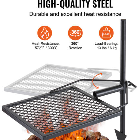 Gril de feu de camp pliable, grille en acier inoxydable robuste et portable pour camping en plein air