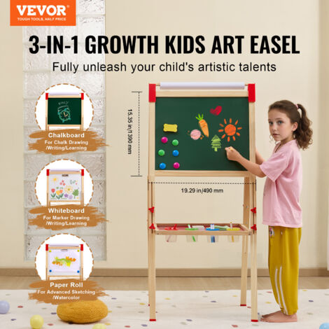 Chevalet 3 En 1 Pour Enfants – Tableau Noir/blanc Avec Rouleau Papier, Hauteur Réglable, Rotatif 360° – Cadeau Créatif