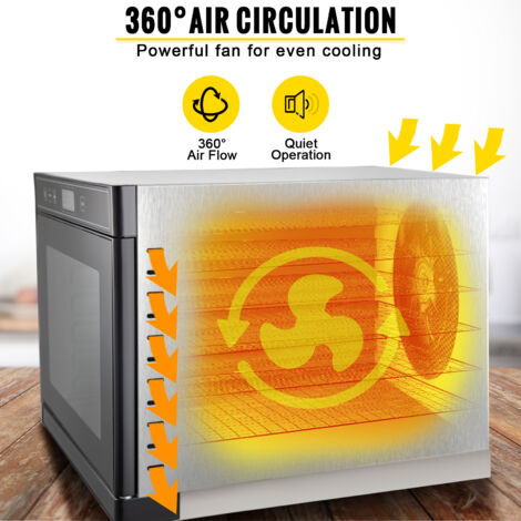 Déshydrateur à 6 étages avec 6 plateaux en acier inoxydable - Contrôle de la température - Déshydrateur de fruits - Déshydrateur pour légumes et viande - 650 W