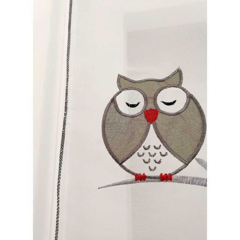Rideaux Transparents 45x90cm Hibou Coloré Broderie Pan Orange Court à Onglets Décoration de Fenêtre Chambre/salle de Bain/café
