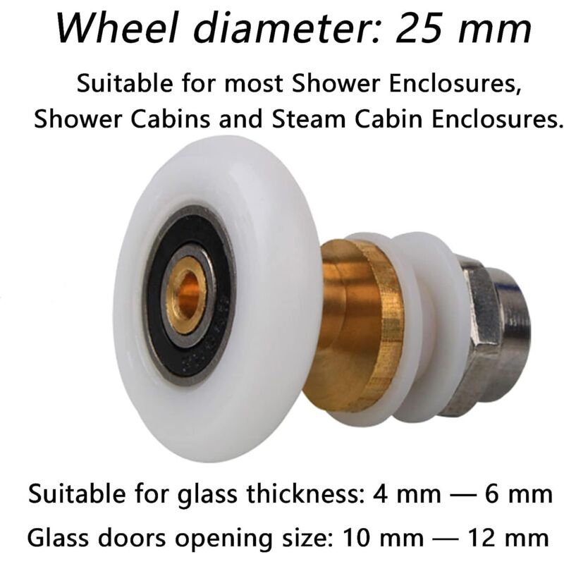 8 Rouleau De Porte De Douche, Roulettes De Porte De Douche En Verre, Pour Portes Salle Bains Avec Une Epaisseur De Verre De 4 A 6 Mm 4 Roulettes Sup 98439520