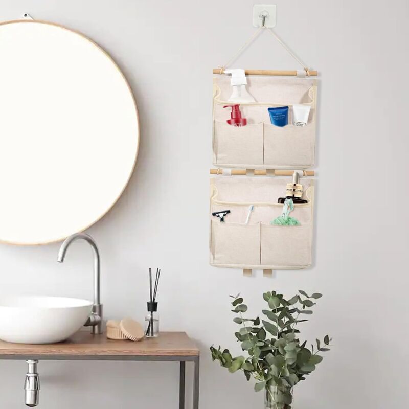 2 Pièces Sac Rangement Suspendu XUZOPIM - Organisateur Mural Pliable Lin Coton Pour Chambre Bureau Tube Rangement Peluche