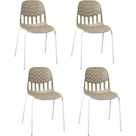 Chaises de Cuisine Design, Lot de 4, Empilable, Assise ajourée et Pied, métal KIO (Rouge-Blanc) (1/5)