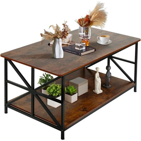 Marble Effect Coffee Table, Side Table for Living Room, Diameter 70 + 50 cm, Large Round, MDF, for Living Room, Bedroom, Balcony-70 x 70 x 45 cm (Burnt Wood + Black Legs) (1/5)