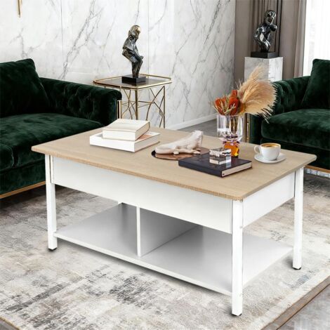 Marble Effect Coffee Table, Side Table for Living Room, Diameter 70 + 50 cm, Large Round, MDF, for Living Room, Bedroom, Balcony-70 x 70 x 45 cm (Burnt Wood + Black Legs) (1/5)
