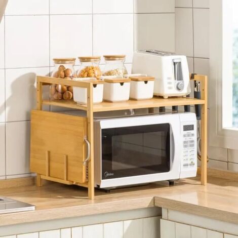 Expandable Shelf Holder for Microwave Oven with Storage Shelf, New Space Saving for Kitchen, Kitchen Storage Organizer (52 x 37 x 65 cm (Double Layer)) (1/5)