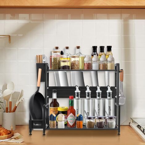 Kitchen Under Sink Shelf Under Sink Storage Cupboard Under Sink Organizer with Drawers for Kitchen Bathroom 29 x 38 x 49 cm (Black) (1/5)