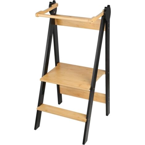 Children's observation tower, Montessorian learning tower, foldable multi-purpose learning tower, natural birch wood, foldable, security-88 x 45 x 45 cm black coffee (1/5)