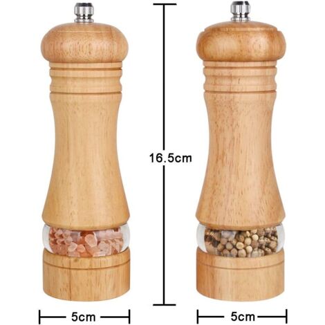 Ahlsen – Lot de 2 moulins à sel et poivre en chêne naturel – Mécanisme céramique réglable – Dimensions 6 pouces – Résistants à l'humidité