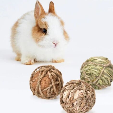 3 petits jouets à mâcher pour animaux de compagnie, balles en rotin, jouets de jeu, balles à mâcher en herbe, utilisés pour améliorer la santé dentaire des animaux de compagnie, conviennent aux lapins (1/4)