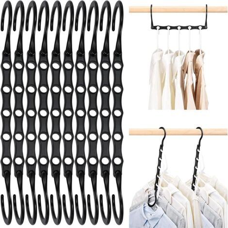Rnemitery – Lot de 10 cintres magiques en plastique noir – Optimise l'espace de rangement – Longueur 41,5 cm – Accroche jusqu'à 5 vêtements