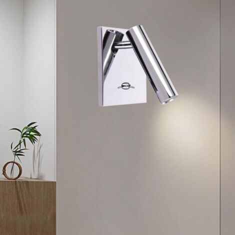 Applique murale d'intérieur LED, moderne et rotative à 90°, avec interrupteur, idéale pour la lecture, la chambre ou le salon (4000k,argent)
