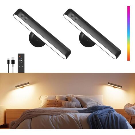 Lampe murale rechargeable 6000mAh spécialement conçue pour la chambre à coucher, avec télécommande, noire, 18 couleurs RGB, lot de 2. (1/5)