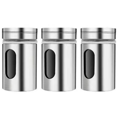 3 Pièces Boîtes à Épices avec Couvercle Pivotant,Bouteille d'assaisonnement en Acier Inoxydable,Pot Epices Set epices Cuisine,pots à épices pour Thé, sel et poivre